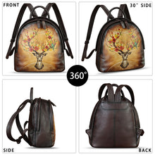 Load image into Gallery viewer, Genuine Leather Backpack for Women Hand Painted Purse Retro Leather Handmade College Knapsack Rucksack Casual Daypack
