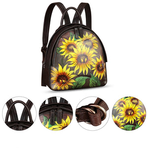 Genuine Leather Backpack for Women Hand Painted Purse Retro Leather Handmade College Knapsack Rucksack Casual Daypack