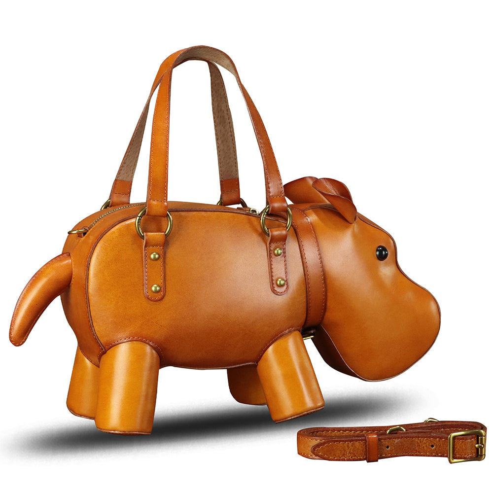 Genuine Leather Purses and Handbags for Women Hippo Shape Shoulder Bag Crossbody