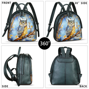 Genuine Leather Backpack for Women Hand Painted Purse Retro Leather Handmade College Knapsack Rucksack Casual Daypack