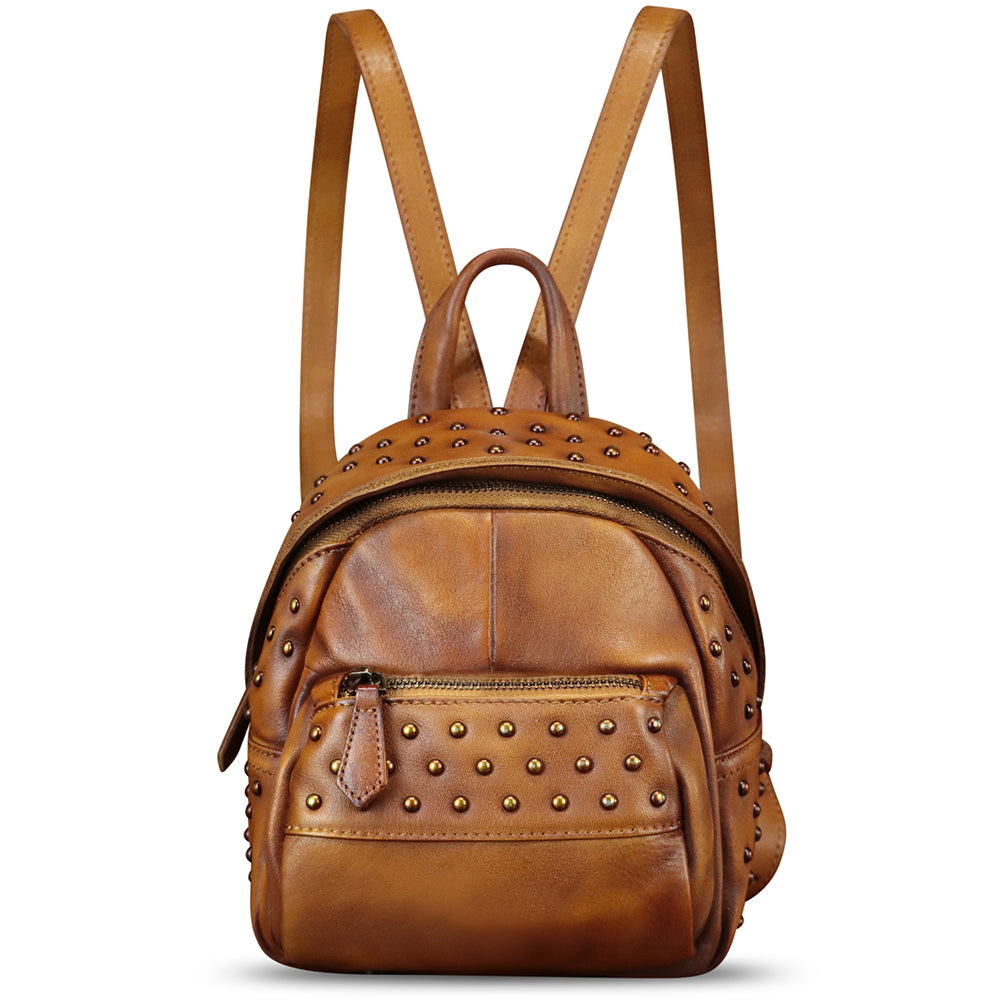 Genuine Leather Backpack Purse for Women Vintage Small Casual Daypack Handmade Western Leather Rucksack Knapsack