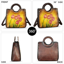 Load image into Gallery viewer, Genuine Leather Tote Bag for Women Hand Painted Leather Shoulder Handbag Handmade Purse Crossbody Work Tote Casual Purse
