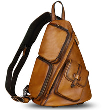 Load image into Gallery viewer, Genuine Leather Large Sling Bag for Men and Women Large Sling Backpack Purse Shoulder Crossbody Chest Bag for Ipad
