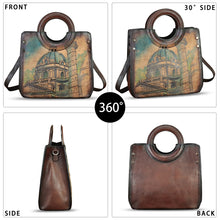 Load image into Gallery viewer, Genuine Leather Tote Bag for Women Hand Painted Leather Shoulder Handbag Handmade Purse Crossbody Work Tote Casual Purse
