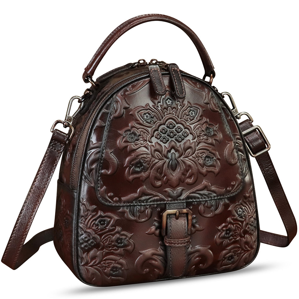 Genuine Leather Backpack for Women Crossbody Shoulder Bag Vintage Rucksack Fashion Knapsack Purse Daypack Bag