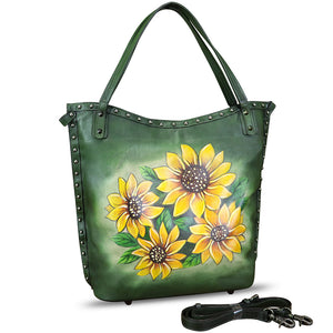 Genuine Leather Shoulder Bag for Women Hand Painted Leather Handbag Handmade Purse Crossbody Work Tote Bag Casual Purse