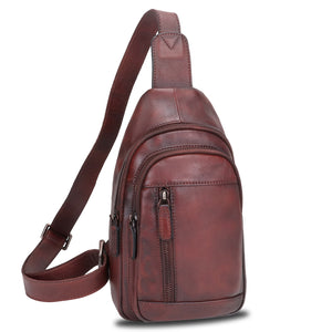 Genuine Leather Sling Bag Chest Shoulder Pack Crossbody Casual Daypack Vintage Handmade Hiking Backpack Motorcycle Bag