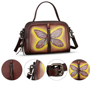 Genuine Leather Satchel for Women Hand Painted Leather Top Handle Handbag Handmade Crossbody Satchel Purse Tote Bag