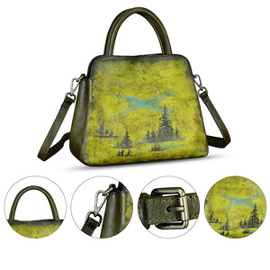 Genuine Leather Handbag for Women Hand Painted Leather Top Handle Satchel Handmade Crossbody Purse