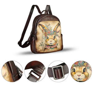 Genuine Leather Backpack for Women Hand Painted Rivet Knapsack Purse Handmade Rucksack Casual Daypack