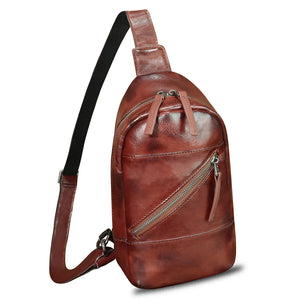 Genuine Leather Sling Bag Men and Women Vintage Handmade Leather Sling Backpack Shoulder Crossbody Bag Chest Purse