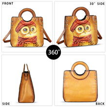 Load image into Gallery viewer, Genuine Leather Tote Bag for Women Hand Painted Leather Shoulder Handbag Handmade Purse Crossbody Work Tote Casual Purse
