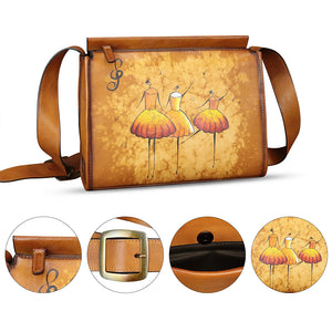 Genuine Leather Crossbody Bag for Women Hand Painted Leather Handmade Crossbody Satchel Handbag Hand Drawn Purse