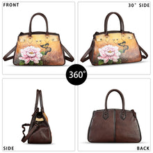 Load image into Gallery viewer, Genuine Leather Satchel for Women Hand Painted Leather Handbag Top Handle Bags Handmade Crossbody Purse Work Tote
