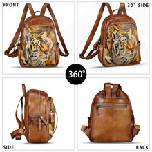 Load image into Gallery viewer, Genuine Leather Backpack for Women Hand Painted Rivet Knapsack Purse Handmade Rucksack Casual Daypack
