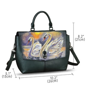 Genuine Leather Satchel for Women Hand Painted Handbag Top Handle Bags Handmade Purse Crossbody Tote Bag Purse