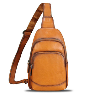 Genuine Leather Sling Bag for Women and Men - Vintage Sling Purse Backpack Shoulder Crossbody Chest Bag