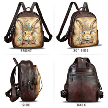 Load image into Gallery viewer, Genuine Leather Backpack for Women Hand Painted Rivet Knapsack Purse Handmade Rucksack Casual Daypack
