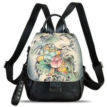 Load image into Gallery viewer, Genuine Leather Backpack for Women Hand Painted Knapsack Purse Designer Handmade Rucksack Casual Daypack
