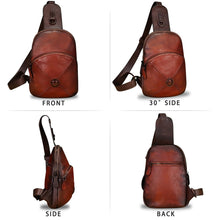 Load image into Gallery viewer, Genuine Leather Silng Bag for Women Small Vintage Leather Sling Backpack Fashion Shoulder Crossbody Bag Chest Purse
