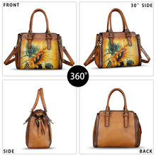 Load image into Gallery viewer, Genuine Leather Handbag for Women Hand Painted Leather Top Handle Purse Handmade Crossbody Satchel Tote Bag
