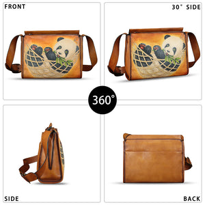 Genuine Leather Crossbody Bag for Women Hand Painted Leather Handmade Crossbody Satchel Handbag Hand Drawn Purse