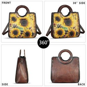 Genuine Leather Tote Bag for Women Hand Painted Leather Shoulder Handbag Handmade Purse Crossbody Work Tote Casual Purse