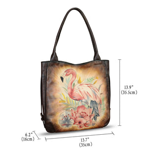 Genuine Leather Shoulder Bag for Women Hand Painted Leather Handbag Handmade Purse Work Tote Bag Casual Purse