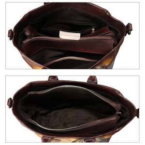 Hand painted Genuine Leather Purse and Handbag for Women Tote Bag Shoulder Bag