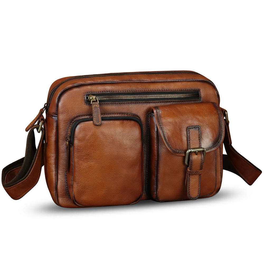 Genuine Leather Purse and Messenger Bag for Men Vintage Leather Shoulder Bag Briefcase Crossbody Satchel Bags with Strap