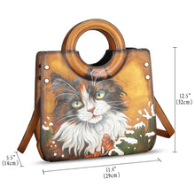 Load image into Gallery viewer, Genuine Leather Tote Bag for Women Hand Painted Leather Shoulder Handbag Handmade Purse Crossbody Work Tote Casual Purse
