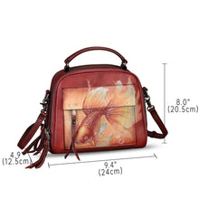 Load image into Gallery viewer, Genuine Leather Satchel for Women Hand Painted Leather Top Handle Handbag Handmade Crossbody Purse
