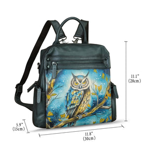 Genuine Leather Backpack for Women Hand Painted Knapsack Purse Handmade Rucksack Casual College Bag Convertible Daypack