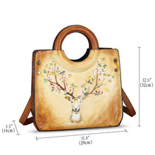 Load image into Gallery viewer, Genuine Leather Tote Bag for Women Hand Painted Leather Shoulder Handbag Handmade Purse Crossbody Work Tote Casual Purse
