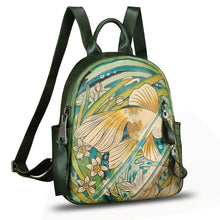 Load image into Gallery viewer, Genuine Leather Backpack for Women Hand Painted Knapsack Purse Handmade Rucksack Casual Daypack
