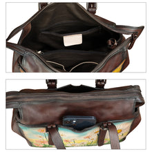 Load image into Gallery viewer, Genuine Leather Satchel for Women Hand Painted Pattern Handbag Top Handle Bags Handmade Crossbody Purse Work Tote
