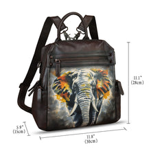 Load image into Gallery viewer, Genuine Leather Backpack for Women Hand Painted Knapsack Purse Handmade Rucksack Casual College Bag Convertible Daypack
