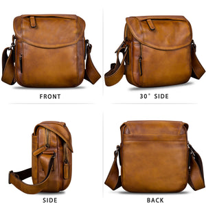 IVTG Genuine Leather Messenger Bag for Men Crossbody Shoulder Bag Satchel Casual Sling Daypack Work Business Daily Purse