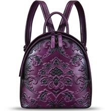 Load image into Gallery viewer, Genuine Leather Backpack for Women Purse Retro Embossed Leather Knapsack Handmade Rucksack Casual Daypack
