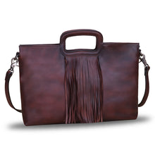 Load image into Gallery viewer, Genuine Leather Purses and Handbags for Women Handmade Tassel Bag Top Handle Vintage Leather Shoulder Bag Satchel Purse
