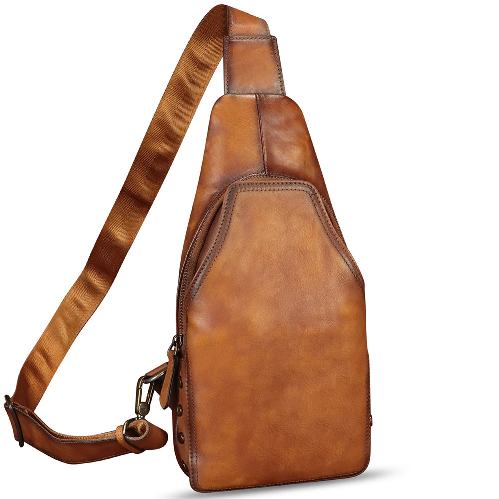 Genuine Leather Sling Bag Retro Crossbody Sling Backpack Handmade Chest Shoulder Daypack Purses Fanny Pack