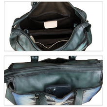 Load image into Gallery viewer, Genuine Leather Satchel for Women Hand Painted Pattern Handbag Top Handle Bags Handmade Crossbody Purse Work Tote
