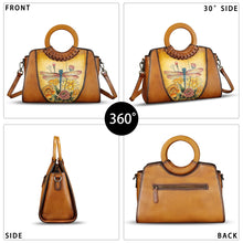 Load image into Gallery viewer, Genuine Leather Tote Bag for Women Hand Painted Shoulder Handbag Handmade Purse Crossbody Work Tote Casual Purse
