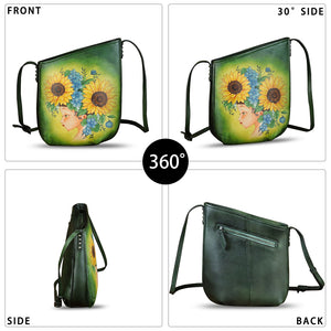 Genuine Leather Crossbody Bag for Women Hand Painted Leather Handmade Crossbody Satchel Purse Handbag