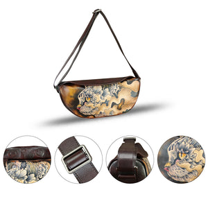 Genuine Leather Crossbody Bag Hand Painted Sling Backpack Retro Handmade Shoulder Daypack Purse Satchel