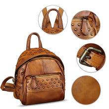 Load image into Gallery viewer, Genuine Leather Backpack Purse for Women Vintage Small Casual Daypack Handmade Western Leather Rucksack Knapsack
