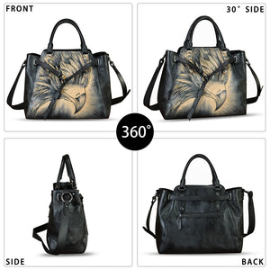 Genuine Leather Handbag Satchel for Women Hand Painted Handmade Crossbody Work Tote Bag Casual Shoulder Purses