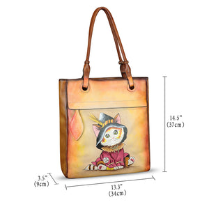 Genuine Leather Shoulder Bag for Women Hand Painted Leather Handbag Handmade Work Tote Bag Casual Hand Purse