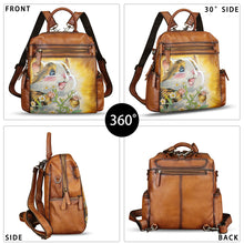 Load image into Gallery viewer, Genuine Leather Backpack for Women Hand Painted Knapsack Purse Handmade Rucksack Casual College Bag Convertible Daypack
