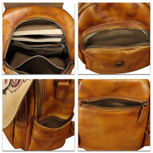 Genuine Leather Backpack for Women Hand Painted Knapsack Purse Designer Handmade Rucksack Casual Daypack